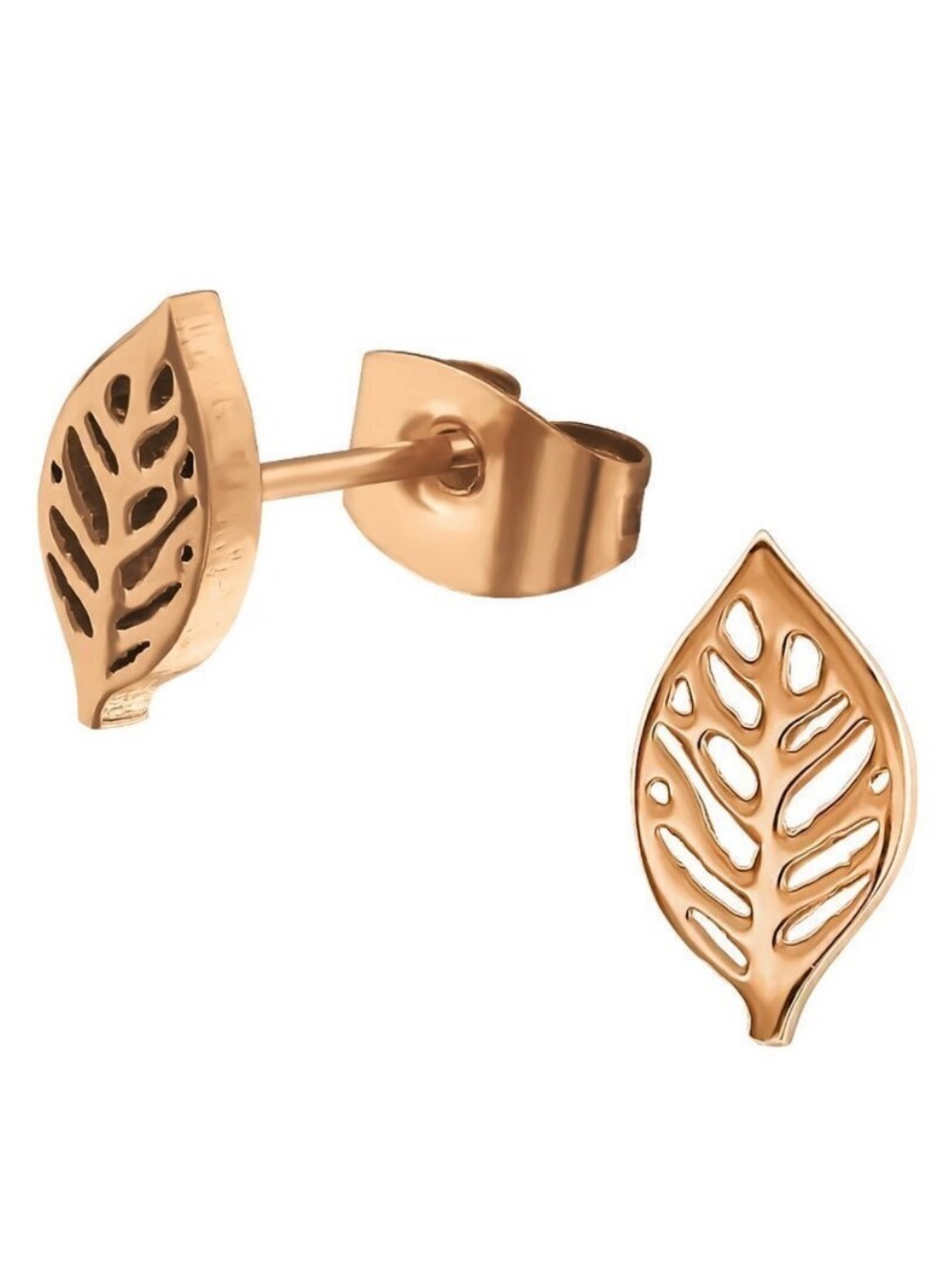 Delicate Rose Gold Leaf Studs - Hypoallergenic Small Studs for Everyday Elegance